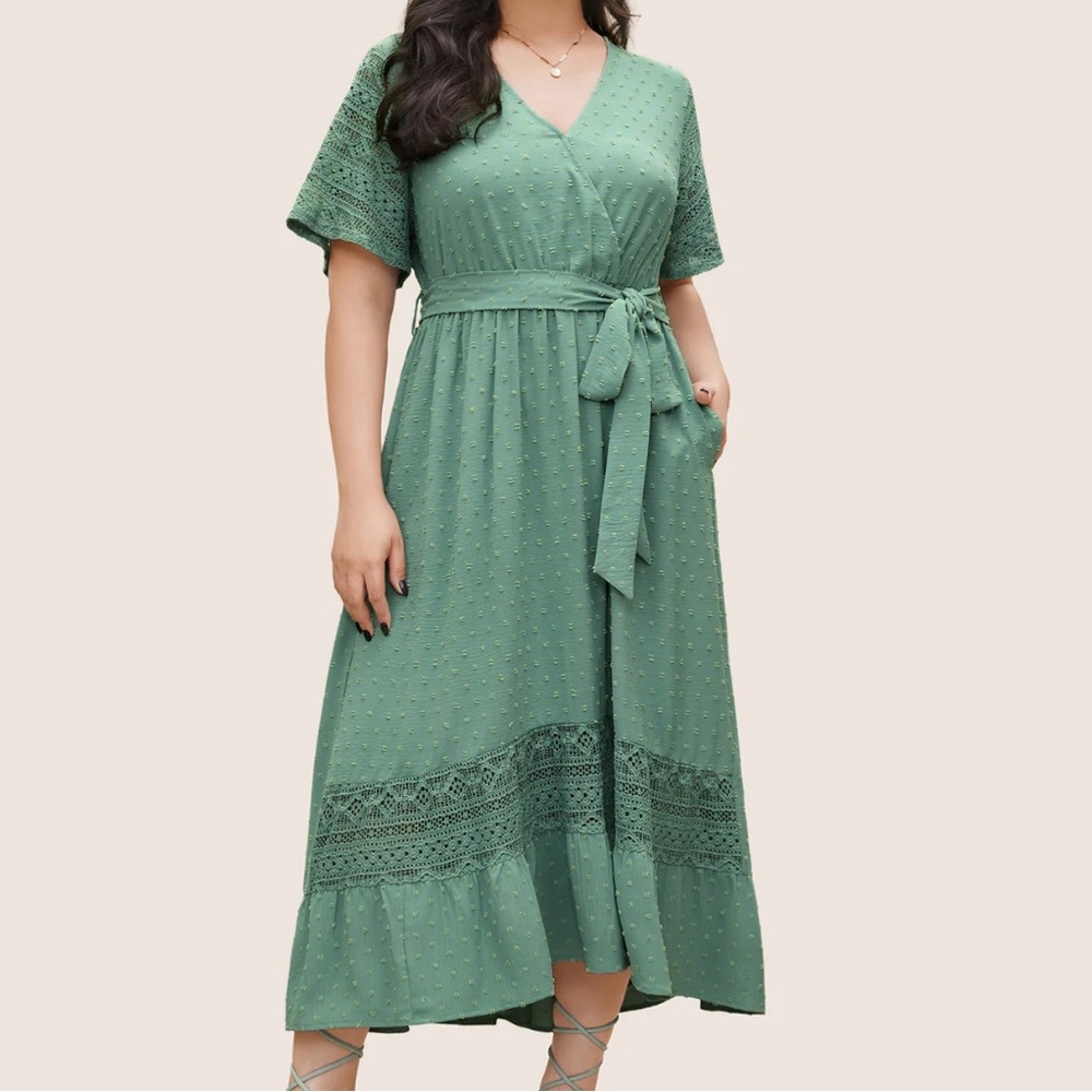 BloomChic Green Midi Dress with Lace Accents Plus Size 5X